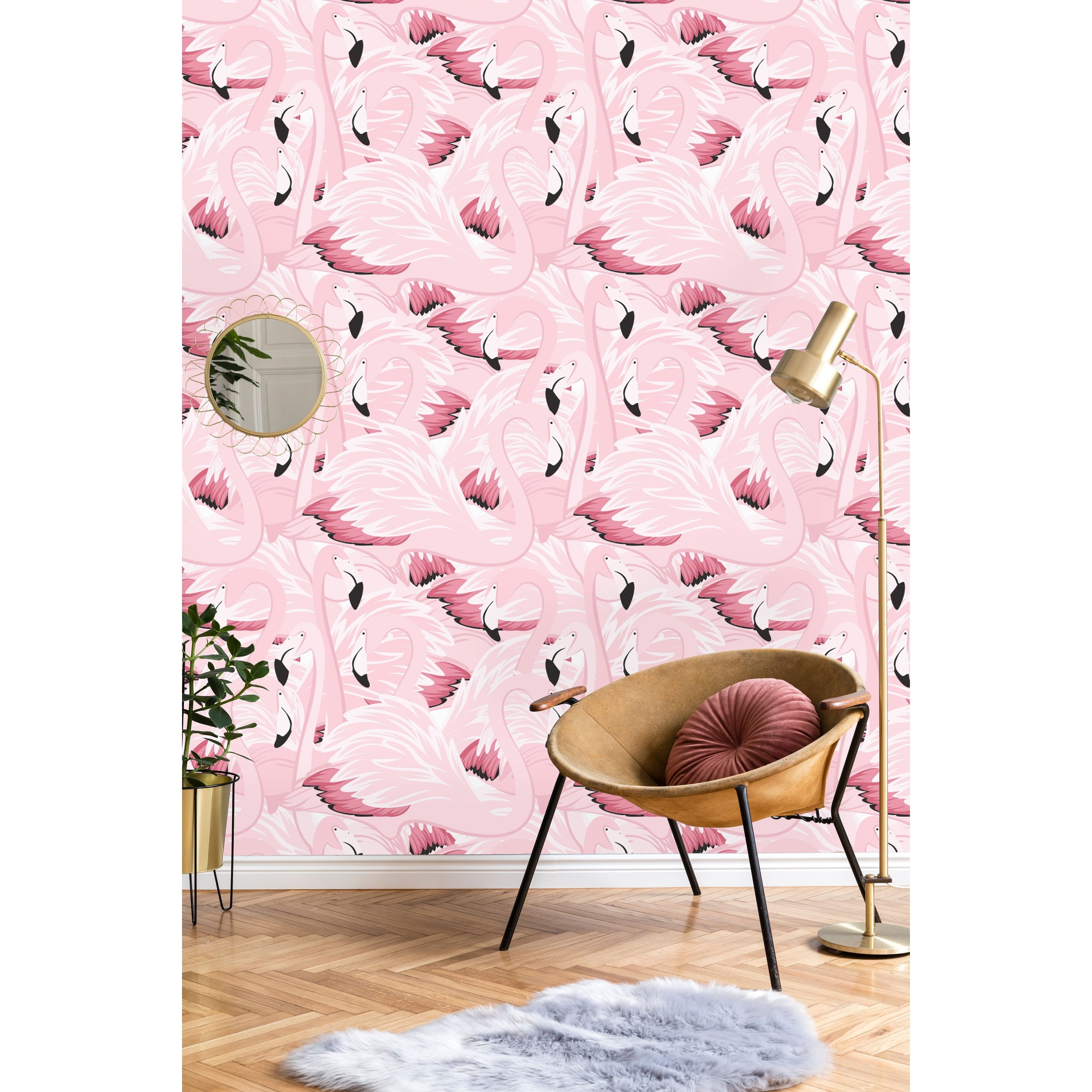Exotic Pink Flamingo Peel and Stick Wallpaper 25"W x 125"H