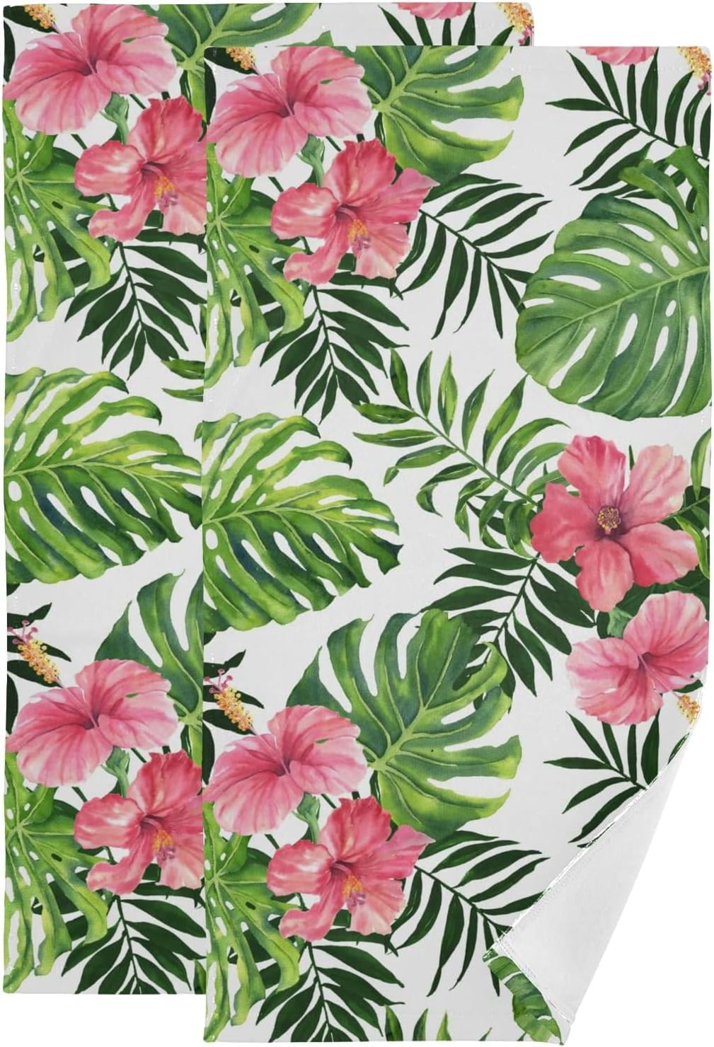 Exotic Pink Hibiscus Hand Towels for Bathroom Tropical Palm Leaves Kitchen Towel 2 PCS Ultra Soft and Highly Absorbent Decorative Fingertip Face Bath Towels for Spa Hotel 28.3 x 14.4 Walmart