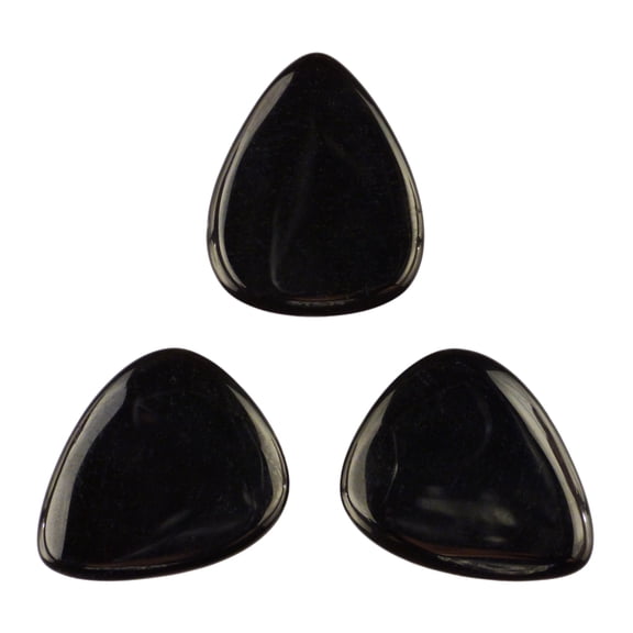 Exotic Plectrums - Black Obsidian Volcanic Glass Stone Guitar Pick - 3.0 mm Ultra Heavy Gauge - 351 Shape - Specialty Handmade Exotic Plectrum - 3 Pack
