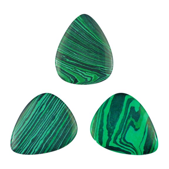 Exotic Plectrums - Green Malachite Stone Guitar Or Bass Pick - 3.0 mm Ultra Heavy Gauge - 351 Shape - Specialty Handmade Exotic Plectrum - 3 Pack