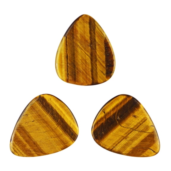 Exotic Plectrums - Yellow Tiger's Eye Stone Guitar Or Bass Pick - 3.0 mm Ultra Heavy Gauge - 351 Shape - Specialty Handmade Gemstone Exotic Plectrum - 3 Pack