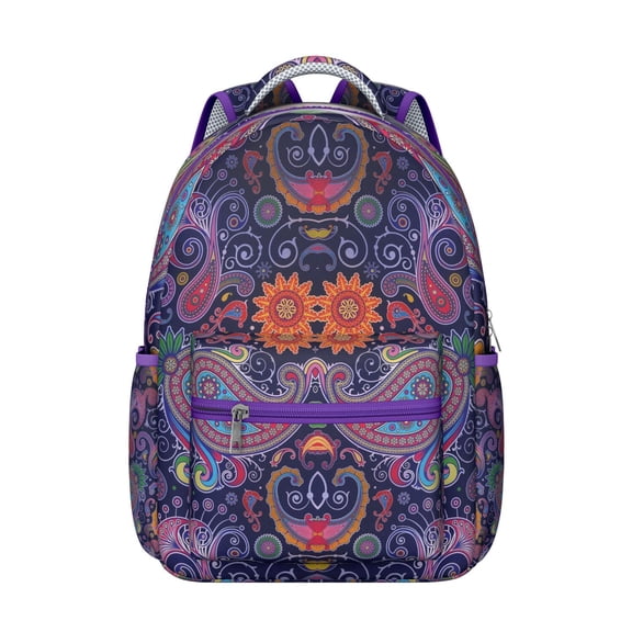 Exotic Rainbow Tribal Folk Style Student’s Backpack, Scratch-Resistant and Breathable, Rustic Artistic Floral Design School Bag, Adjustable Straps for Comfortable Wear