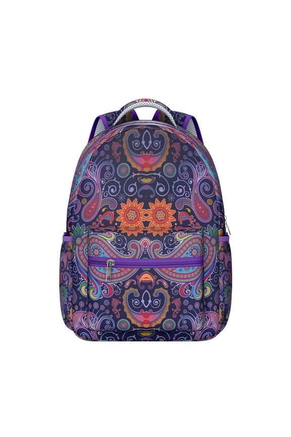 Exotic Rainbow Tribal Folk Style Student’s Backpack, Scratch-Resistant and Breathable, Rustic Artistic Floral Design School Bag, Adjustable Straps for Comfortable Wear