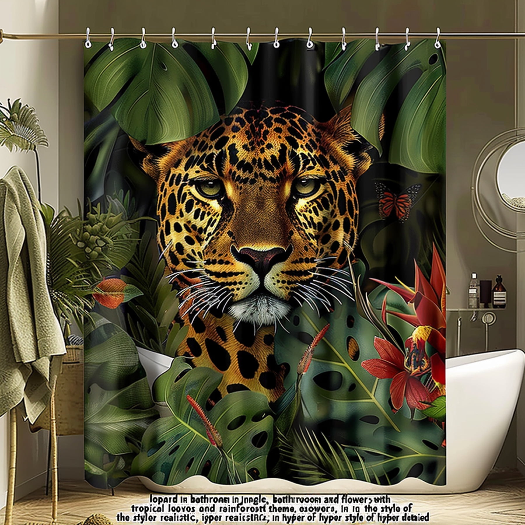 Exotic Rainforest Leopard Shower Curtain Hyper Realistic Jungle