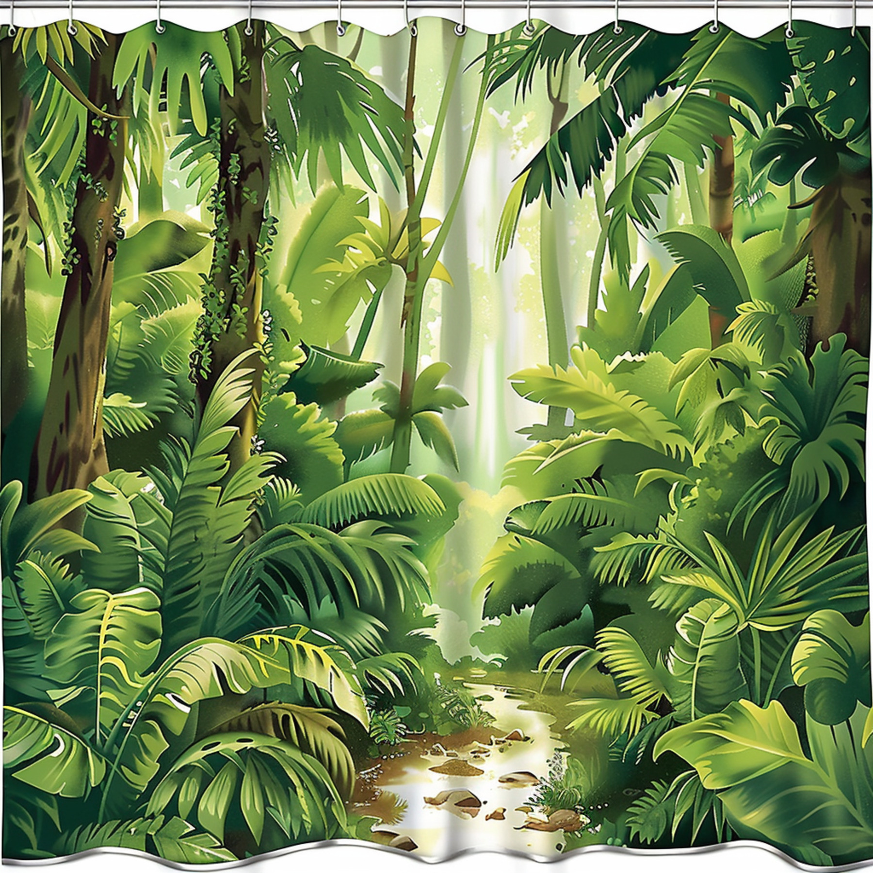 Exotic Rainforest Paradise Shower Curtain Tropical Palm Tree Bathroom