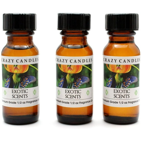 Exotic Scents AB 3 Bottles 1/2 Fl Oz Each (15ml) Premium Grade Scented Fragrance Oil (Blend of Watermelon, Mandarin, Passionfruit, Leaves, Water Hyacinth, Tuberose, Creme Brulee, Vanilla,Patchouli)