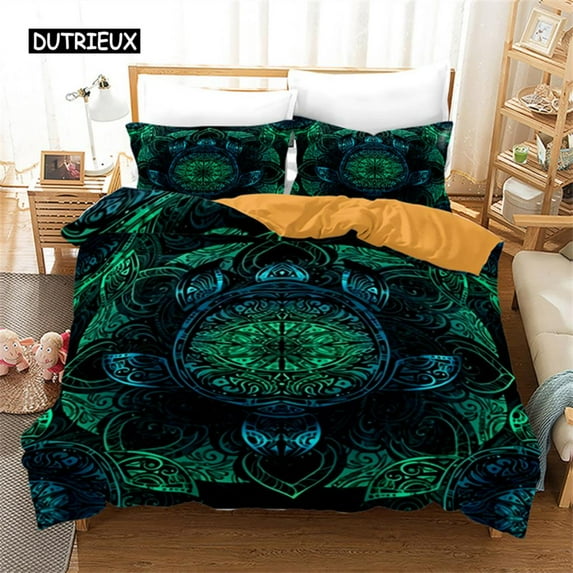 Exotic Sea Turtle Duvet Cover Microfiber Marine Life Geometric Comforter Cover 3D Ocean Theme Beddin
