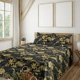 thumbnail image 1 of Ambesonne Exotic Fitted & Flat Sheet with Shams 4 Pcs Set, Botanical Tropical Flowers, King, Dark Grey Fawn and Mustard, 1 of 1