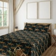 thumbnail image 1 of Ambesonne Nature Fitted & Flat Sheet with Shams 4 Pcs Set, Tiger Illustration With Leaf, Queen, Marigold Black Mint Green, 1 of 1