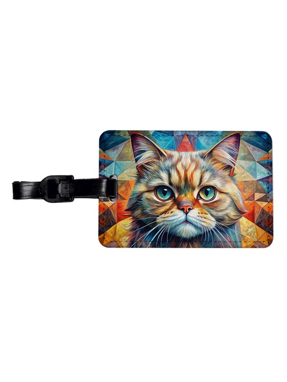 Exotic Shorthair Cat Abstract Art Faux Leather Travel Luggage Tag