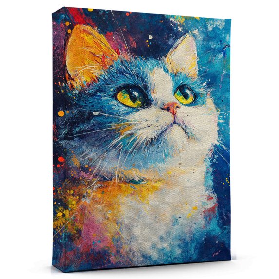 Exotic Shorthair Cat White Canvas Wall Art Animal Decor, Exotic Shorthair Cat White Canvas Prints Wild Animal Artwork for Living Room Bedroom Office 190HD343