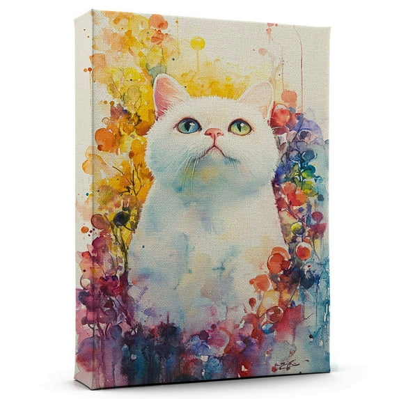 Exotic Shorthair Cat White Red Canvas Wall Art Animal Decor, Exotic Shorthair Cat White Red Canvas Prints Wild Animal Artwork for Living Room Bedroom Office 190HD342