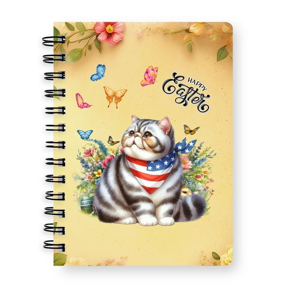 Exotic Shorthair Celebrates Spring and Happy Easter Spiral Bound Journal Cat Lover Kitten Owner Gifts 5x7in Spiral Notebook - 02001