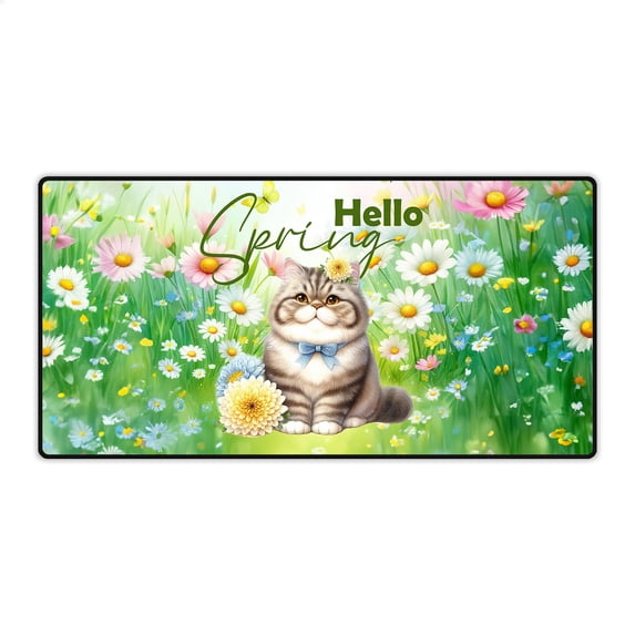 Exotic Shorthair Hello Spring Time Flower Floral Nature Desk Mat Full Keyboard Mouse Pad Cat Lover Kitten Owner Gifts Large Mousepad - 02031