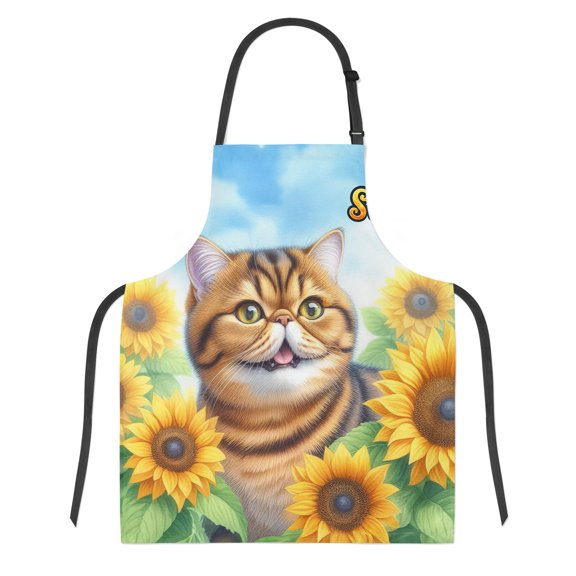 Exotic Shorthair Hello Summer Sunshine Sunflowers Spring Retro Vintage Apron Cat Lover Kitten Owner Gifts for Cooking Grilling Baking Painting Gardening - 00008