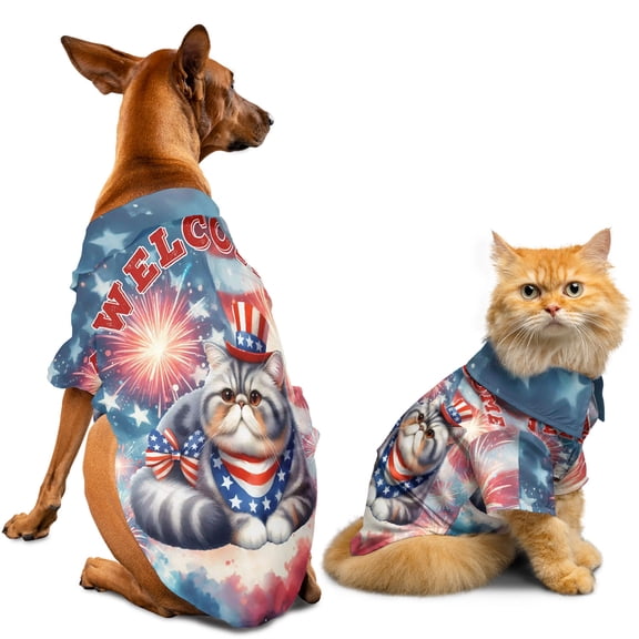 Exotic Shorthair Patriotic Welcome for 4Th of July Independence Day Hawaiian Summer Shirt for Small Medium Large Dog Cat Cat Lover Kitten Owner Gifts - 00010