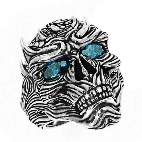 Exotic Skull Ring: Blue Eyes, Aluminum Alloy, Electroplated, Inlaid Design, High-Quality Fashion Ring for Men