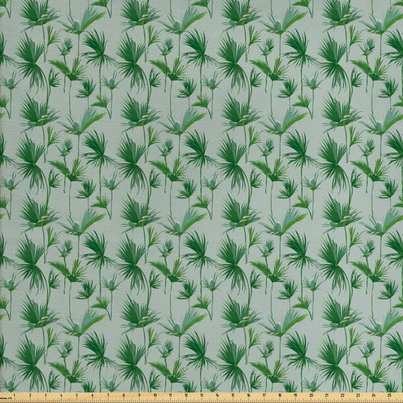 Ambesonne Exotic Fabric by the Yard Upholstery, Scattered Palm Leaves Design, 2 Yards, Laurel Green Fern Green