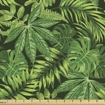 Ambesonne Exotic Fabric by the Yard Upholstery, Various Tropical Leaves Art, 1 Yard, Evergreen Multicolor