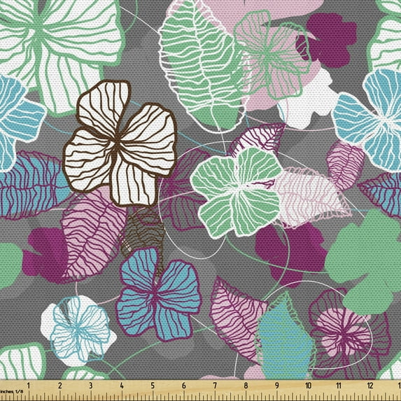 Ambesonne Exotic Fabric by the Yard Upholstery, Hawaiian Blossom Plants, 3 Yards, Multicolor