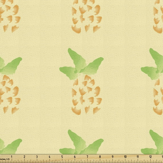 Ambesonne Vintage Fabric by the Yard Upholstery, Watercolor Pineapple, 10 Yards, Orange Pale Yellow Green