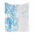 thumbnail image 1 of Exotic Soft Flannel Fleece Blanket, Island Palm Trees Abstract Design with Birds Watercolor Background Artwork, Cozy Plush for Indoor and Outdoor Use, 50" x 70", Sky Blue and White, by Ambesonne, 1 of 6
