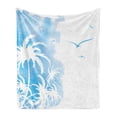 thumbnail image 1 of Exotic Soft Flannel Fleece Blanket, Island Palm Trees Abstract Design with Birds Watercolor Background Artwork, Cozy Plush for Indoor and Outdoor Use, 70" x 90", Sky Blue and White, by Ambesonne, 1 of 6