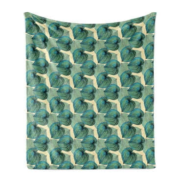 Exotic Soft Flannel Fleece Blanket, Monstera Leaves Tropical Pattern Rainforest Botany Summer Beach Island, Cozy Plush for Indoor and Outdoor Use, 60" x 80", Cream Sea Green Sky Blue, by Ambesonne