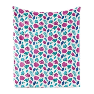 Exotic Soft Flannel Fleece Throw Blanket, Abstract Tropical Foliage Pattern on Plain Backdrop, Cozy Plush for Indoor and Outdoor Use, 60" x 80", Sea Blue Magenta, by Ambesonne