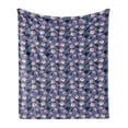 thumbnail image 1 of Exotic Soft Flannel Fleece Throw Blanket, Hibiscus Monstera Leaves Palms Island Foliage on Polka Dots, Cozy Plush for Indoor and Outdoor Use, 50" x 70", Pale Pink Slate Blue, by Ambesonne, 1 of 5