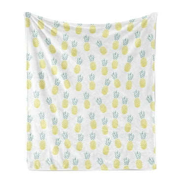 Exotic Soft Flannel Fleece Throw Blanket, Pineapples with Rhombus Pattern Healthy Hawaiian Fruit Summer Snack, Cozy Plush for Indoor and Outdoor Use, 70" x 90", Pale Yellow Pale Green, by Ambesonne