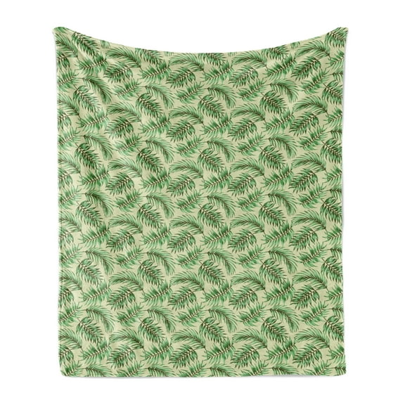 Exotic Soft Flannel Fleece Throw Blanket, Print of Jungle Foliage Luau Vibes, Cozy Plush for Indoor and Outdoor Use, 60" x 80", Fern Green Pastel Green, by Ambesonne