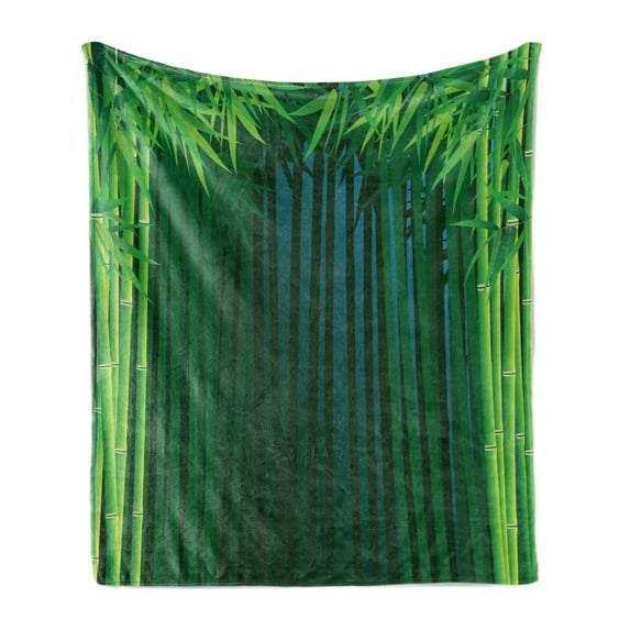 Exotic Soft Flannel Fleece Throw Blanket, Stems with Leaves Exotic Lands Fantasy Garden Ecology Theme, Cozy Plush for Indoor and Outdoor Use, 50" x 70", Apple Green Dark Green, by Ambesonne