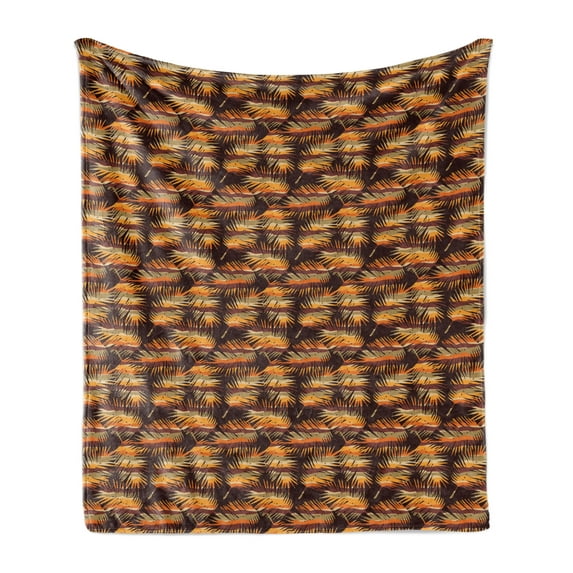 Exotic Soft Flannel Fleece Throw Blanket, Summer Earth Tones Inspired Tropical Leaf Savannah Foliage Art Deco, Cozy Plush for Indoor and Outdoor Use, 70" x 90", Pale Maroon Orange Brown, by Ambesonne