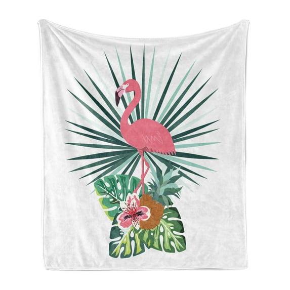 Exotic Soft Flannel Fleece Throw Blanket, Tropical Composition with Flamingo Pineapple Monstera Leaves and Amaryllis Flower, Cozy Plush for Indoor and Outdoor Use, 60" x 80", Multicolor, by Ambesonne