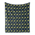 thumbnail image 1 of Exotic Soft Flannel Fleece Throw Blanket, Tropical Pattern of Exotic Papayas and Branches on a Dark Background, Cozy Plush for Indoor and Outdoor Use, 70" x 90", Indigo and Pale Green, by Ambesonne, 1 of 5