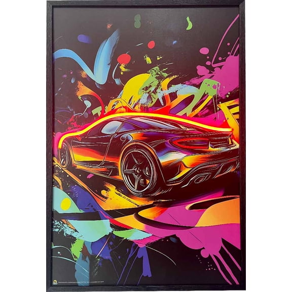 Exotic Sports Car Framed LED Neon Light Canvas Print - 24" x 36"
