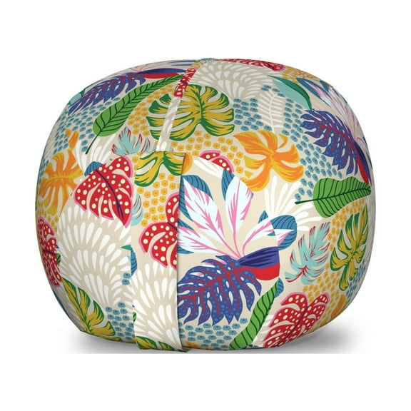 Exotic Storage Toy Bag Chair, Pastel Tropical Jungle Foliage Monstera Banana Palm Leaves Flowers Island Hippie, Stuffed Animal Organizer Washable Bag, Small Size, Multicolor, by Ambesonne