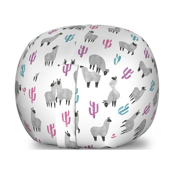 Exotic Storage Toy Bag Chair, Pattern with Llama Animal and Colorful Cactus Wild Abstract Illustration, Stuffed Animal Organizer Washable Bag, Large Size, Multicolor, by Ambesonne