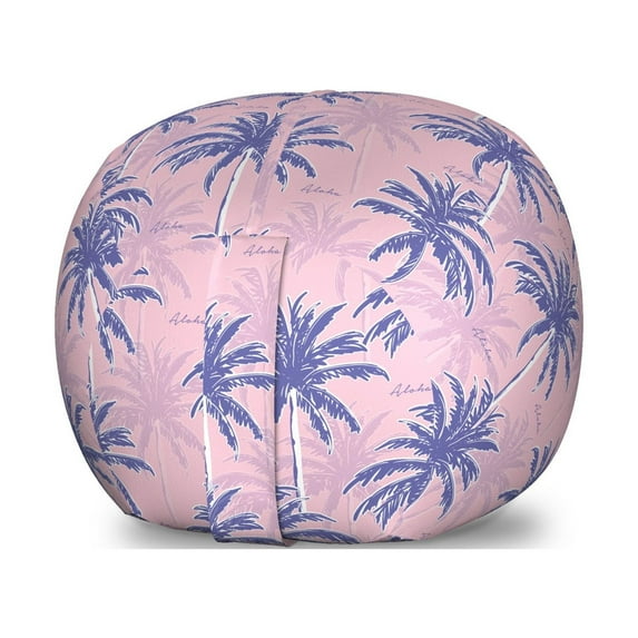 Exotic Storage Toy Bag Chair, Rhythmic Abstract Palm Leaves and Aloha in Pastel Summer Tones Illustration, Stuffed Animal Organizer Washable Bag, Large Size, Rose and Multicolor, by Ambesonne