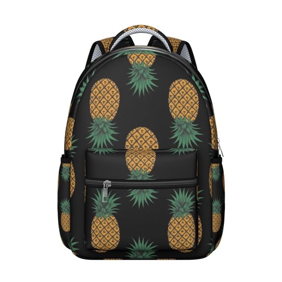 Exotic Students Backpack Pineapples Hawaiian Hawaii Tropical School Bag with Fruit Summer Yellow Golden Design, Lightweight and Adjustable Strap