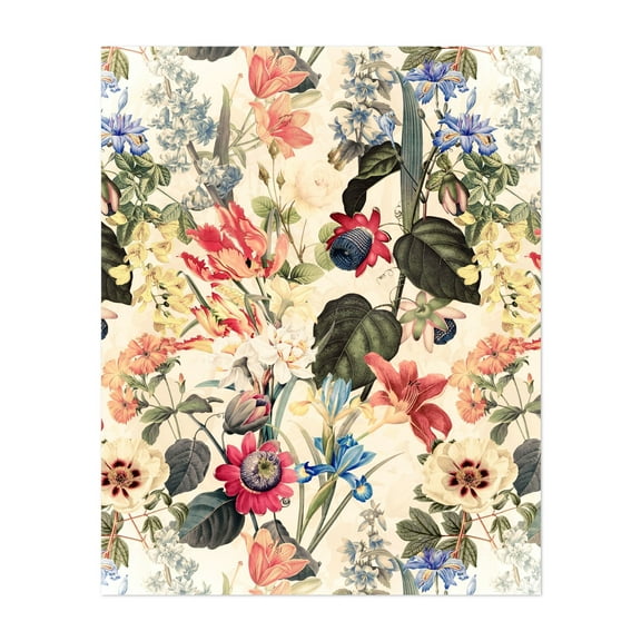 Exotic Summer Flower Garden - Painting Floral Botanical Flowers Vintage Pattern Illustration Garden Unframed Wall Art Print 8 x 10 inches