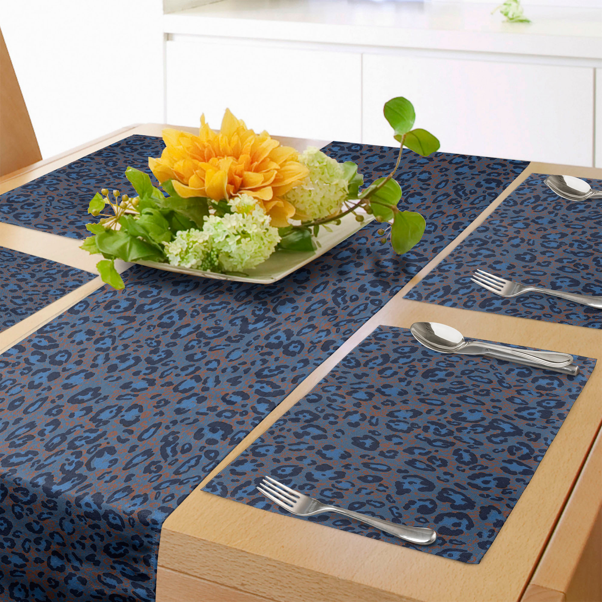 Exotic Table Runner & Placemats, Animal Skin Leopard Print Tropical