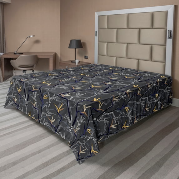 Ambesonne Exotic Themed Flat Bedding Sheet Soft Top Sheet, Night Leaves Bohemian, California King, Purpleblue Apricot