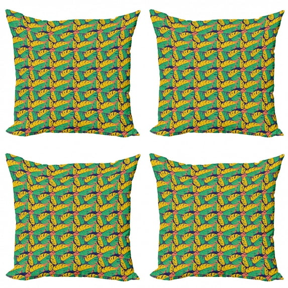 Ambesonne Exotic Throw Pillow Cover 4 Pack, Abstract Tropical Jungle, 20", Sea Green Earth Yellow