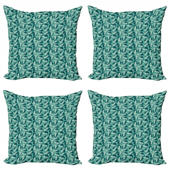 Exotic Throw Pillow Cushion Case Pack of 4, Design of Leafy and Brush Strokes Jungle Elements, Modern Accent Double-Sided Print, 4 Sizes, Cadet Blue Dark Teal, by Ambesonne