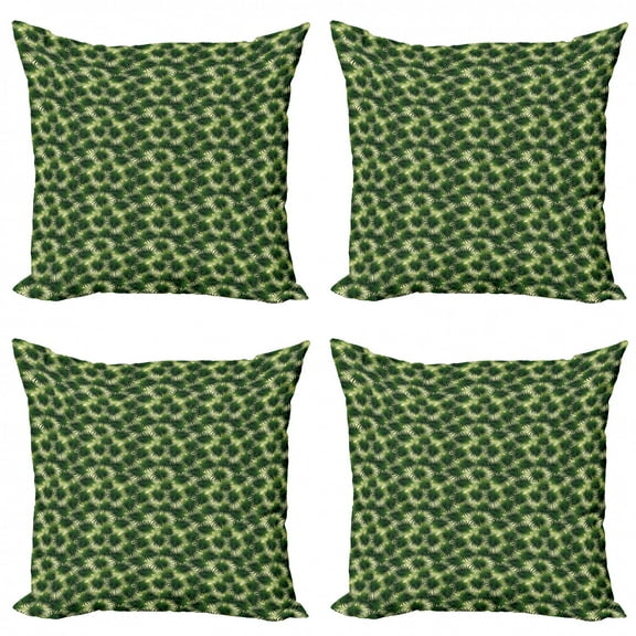 Exotic Throw Pillow Cushion Case Pack of 4, Illustration of Lavish Cabbage Palm Leaves, Modern Accent Double-Sided Print, 4 Sizes, Dark Green Cream, by Ambesonne