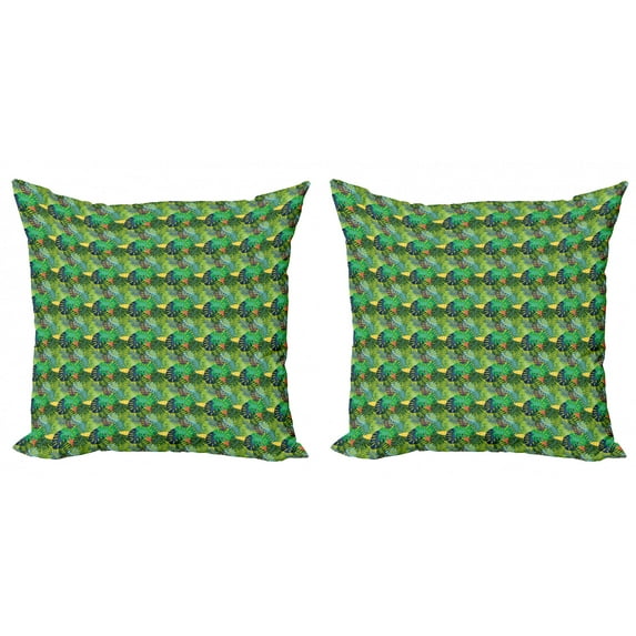 Exotic Throw Pillow Cushion Cover Pack of 2, Abstract Colorful Cartoon of Monstera Tropical Leaves Summer Botany Pattern, Zippered Double-Side Digital Print, 4 Sizes, Multicolor, by Ambesonne
