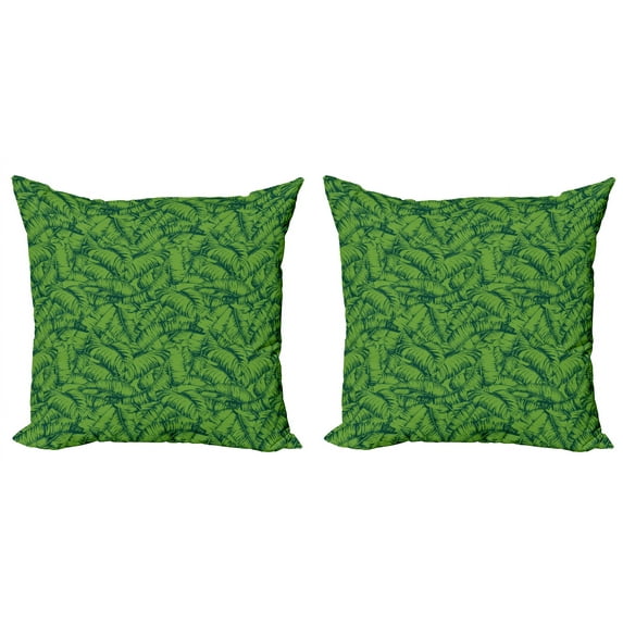 Ambesonne Exotic Throw Pillow Cover 2 Pack, Clutter of Banana Leaves, 16", Fern Green Hunter Green