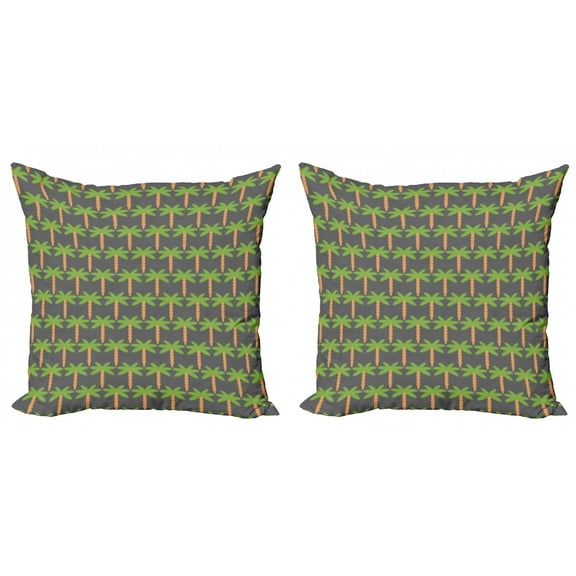 Ambesonne Exotic Throw Pillow Cover 2 Pack, Hawaiian Jungle Palm Trees, 24", Grey Lime Green